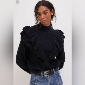 NWOT Anthropologie Maeve black sweater with ruffle detail